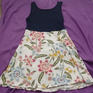 Girls L (10-12) Two Tone Dress (Navy and Floral)
